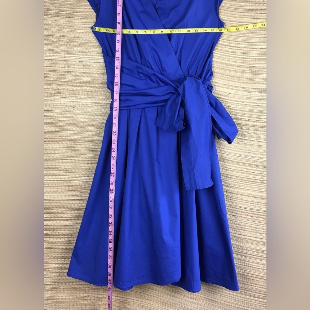 MARELLA Royal Blue Cotton Poplin Blend Notched Neck Wrap Midi Dress Size US 6 - Picture 14 of 14